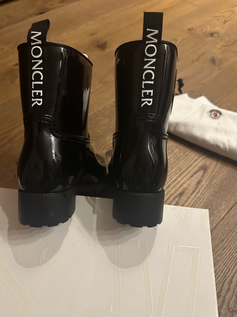 Moncler Black Patent Ankle Rain Booties